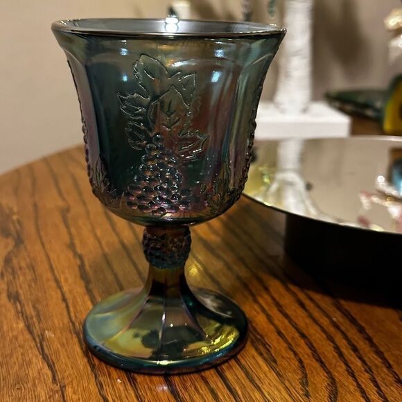 1970’s Carnival Glass Blue Amethyst Iridescent Wine or Water Goblet - Picture 1 of 4